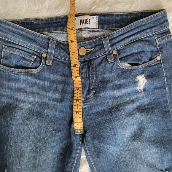 Paige Vertugo Ultra Skinny Blue Denim Distressed Jeans Made in USA - Size 26 - Picture 10 of 12